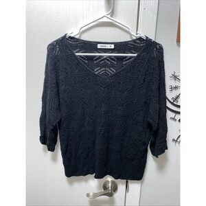 Tarse Black Knit Pattern Sweater 3/4 Sleeve‎ Shirt Medium Boho
